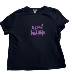 Garage Mixed Feelings Short Sleeve Cropped Y2K T-shirt Black Purple Size M